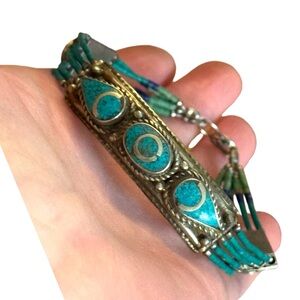 Vintage Turquoise micro bead malachite & lapis Beaded Bracelet